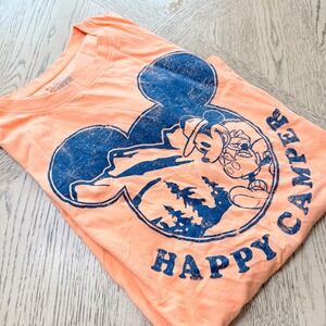 Disney Womens Plus 1X Orange Mickey Mouse Happy Camper T Shirt